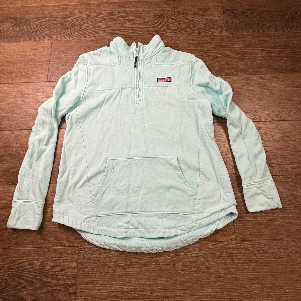 Vineyard Vines Women's Shep Shirt, Aqua, Quarter zip, Long Sleeve, Size S Preppy